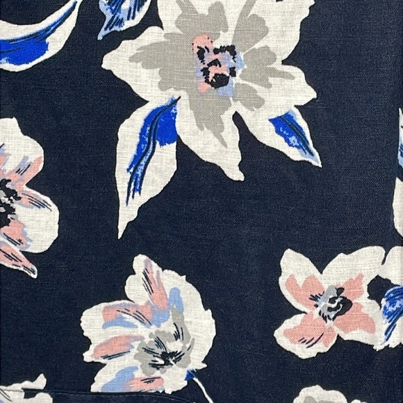 Banana Republic Linen Cotton Ruffle Wrap Dress Navy Floral Sz 4 - Picture 6 of 14